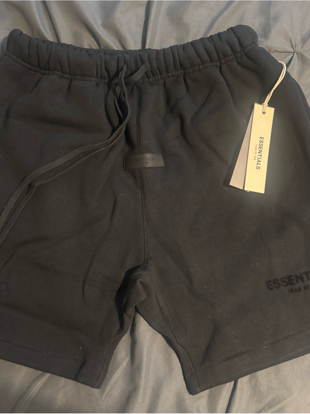 Essentials Men's Black Athletic Cotton Shorts with Drawstring